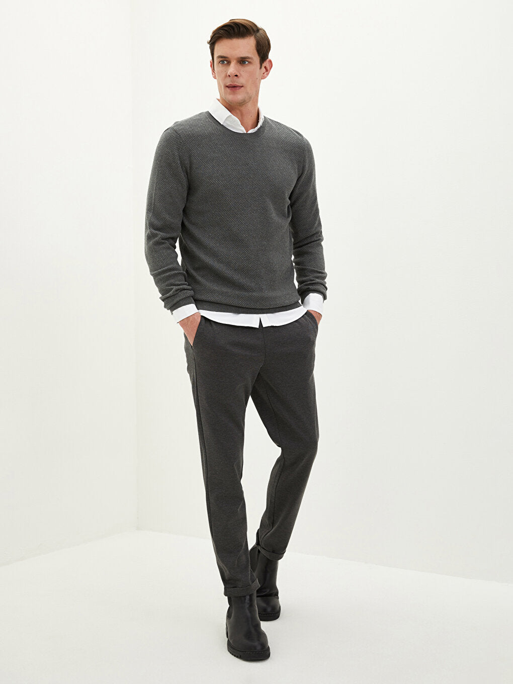 Crew Neck Long Sleeve Thin Men's Knitwear Sweater