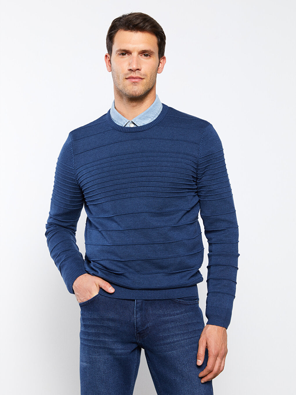 Crew Neck Long Sleeve Men's Knitwear Sweater