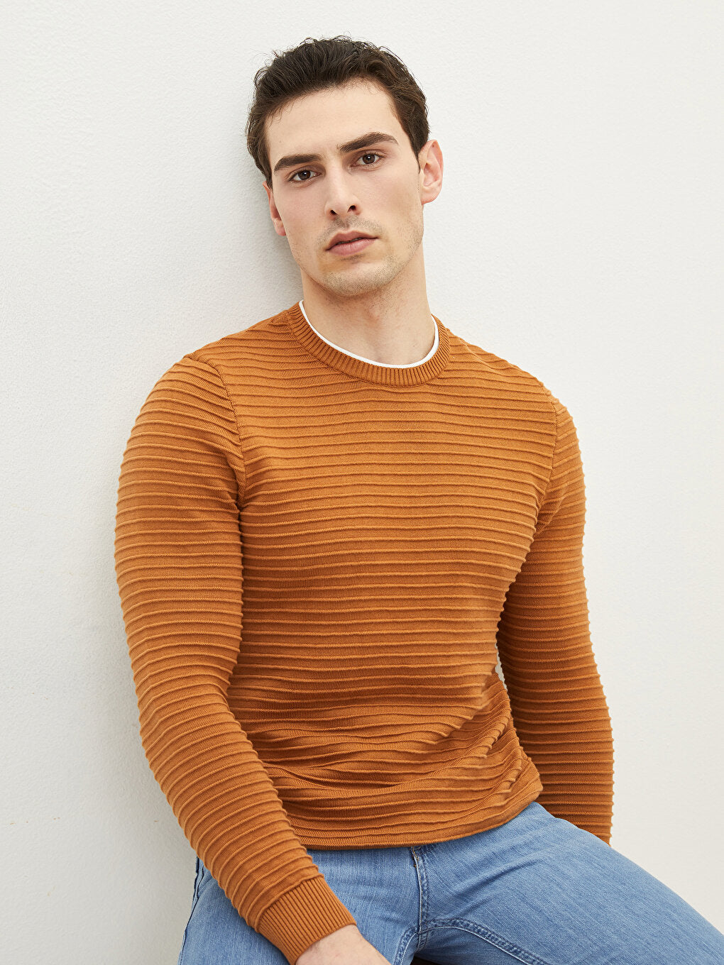 Crew Neck Long Sleeve Men's Knitwear Sweater