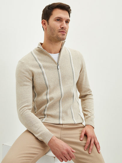 High Collar Long Sleeve Striped Men's Knitwear Sweater