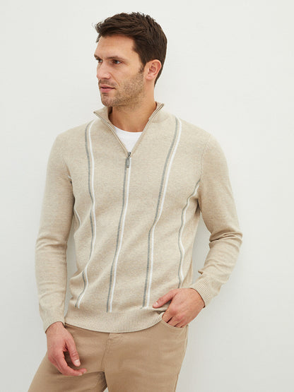 High Collar Long Sleeve Striped Men's Knitwear Sweater