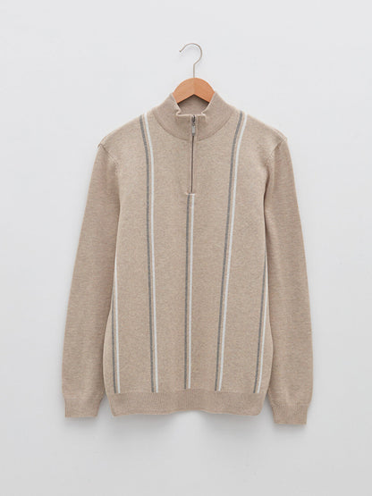 High Collar Long Sleeve Striped Men's Knitwear Sweater