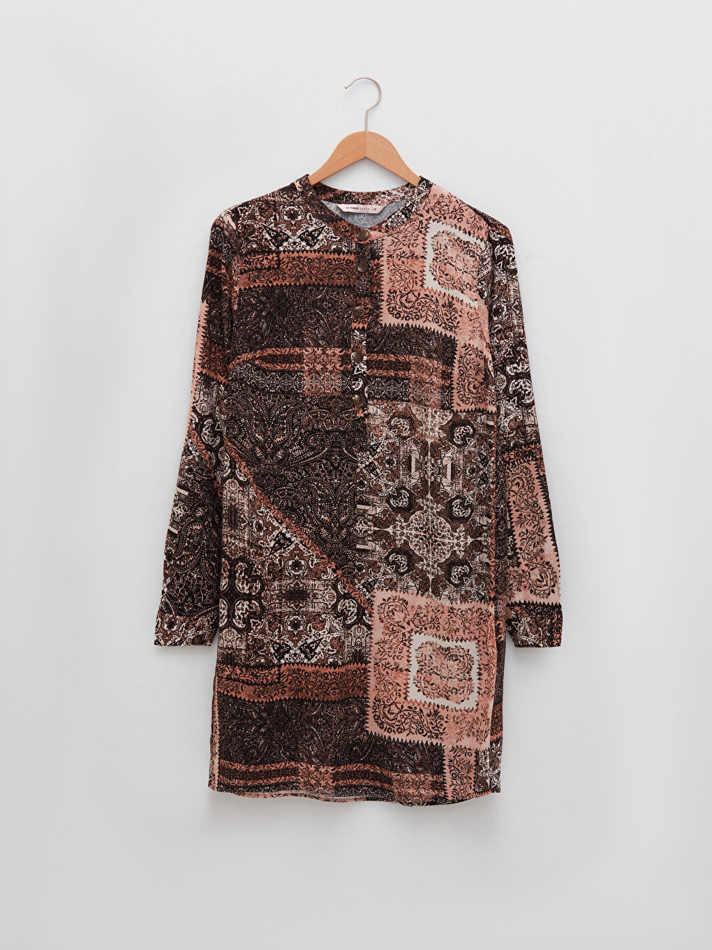 Crew Neck Patterned Long Sleeve Poplin Women's Tunic