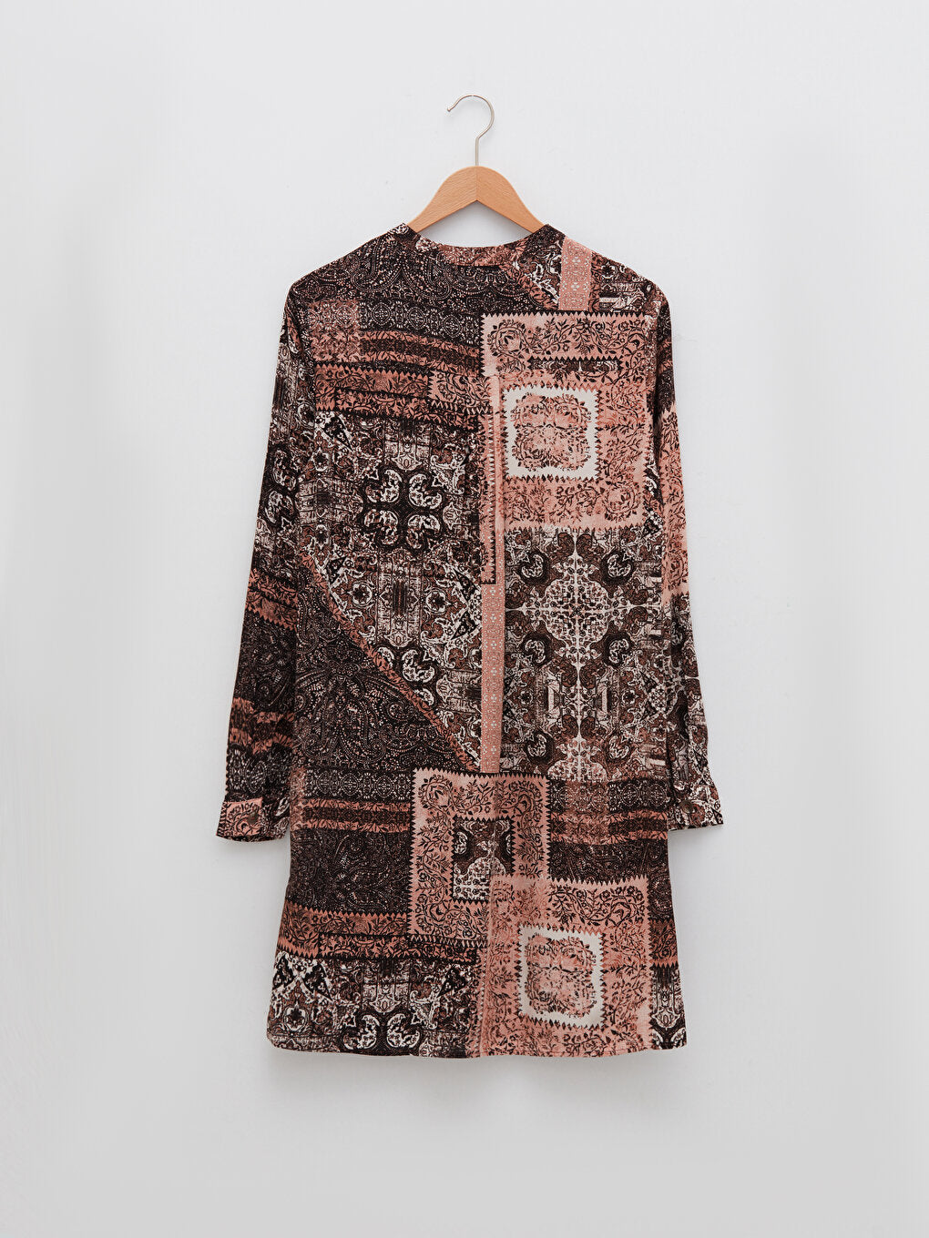 Crew Neck Patterned Long Sleeve Poplin Women's Tunic