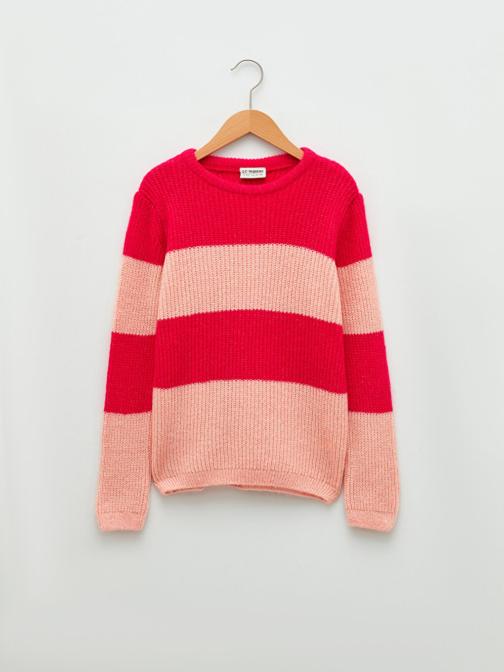 Crew Neck Color Blocked Long Sleeve Girl's Knitwear Sweater