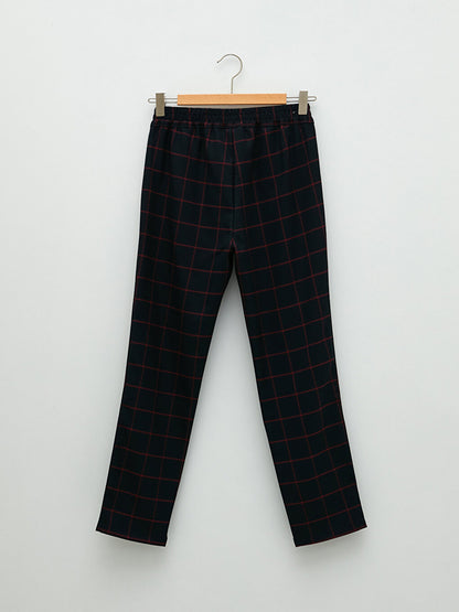 Plaid Girls' Trousers with Elastic Waist