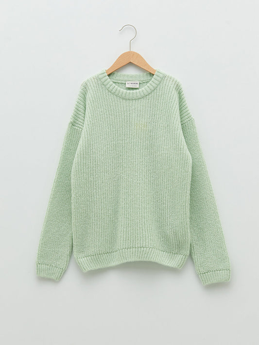 Crew Neck Basic Long Sleeve Girl's Knitwear Sweater