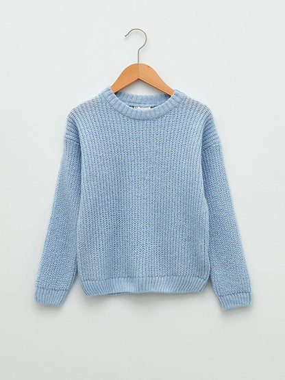 Crew Neck Basic Long Sleeve Girl's Knitwear Sweater