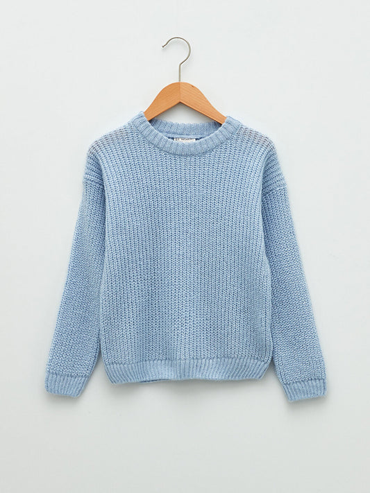 Crew Neck Basic Long Sleeve Girl's Knitwear Sweater