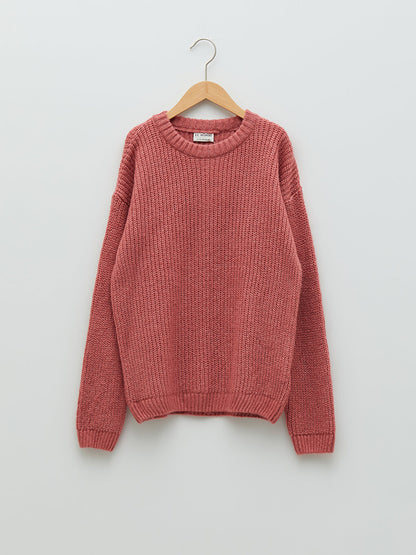 Crew Neck Basic Long Sleeve Girl's Knitwear Sweater