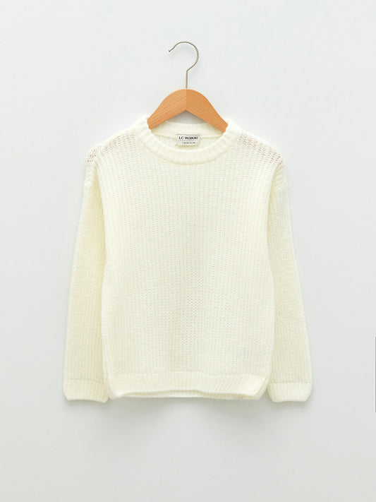 Crew Neck Basic Long Sleeve Girl's Knitwear Sweater