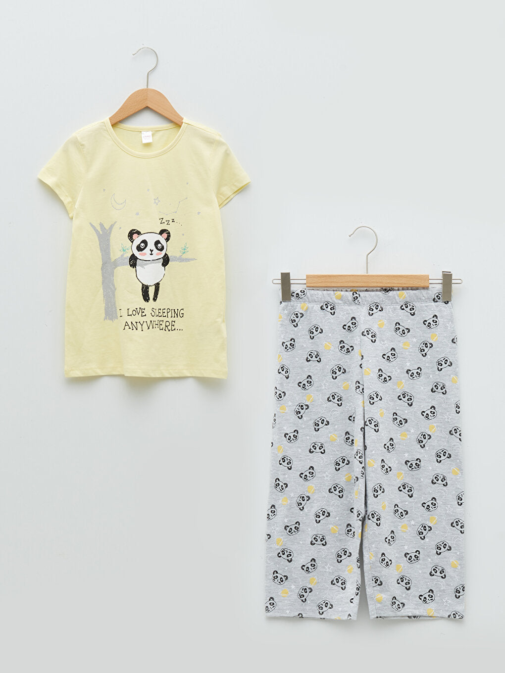 Crew Neck Printed Short Sleeve Girl's Pajama Set