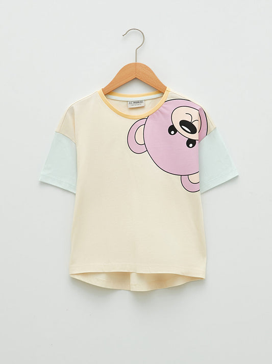 Crew Neck Printed Short Sleeve Cotton Girls' T-Shirt