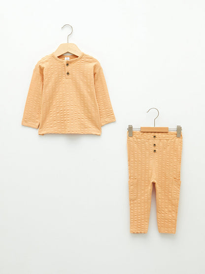 Crew Neck Long Sleeve Basic Baby Boy T-Shirt and Trousers 2-Piece Set