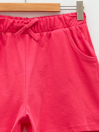 Basic Cotton Girls' Shorts with Elastic Waist