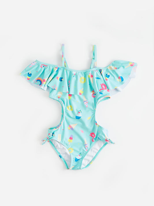 Patterned Girl's Swimsuit