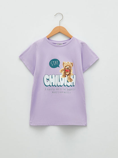 Crew Neck Printed Short Sleeve Cotton Girls' T-Shirt