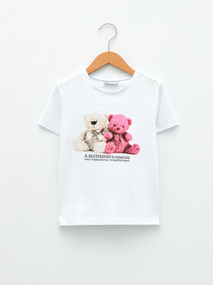 Crew Neck Printed Short Sleeve Cotton Girls' T-Shirt