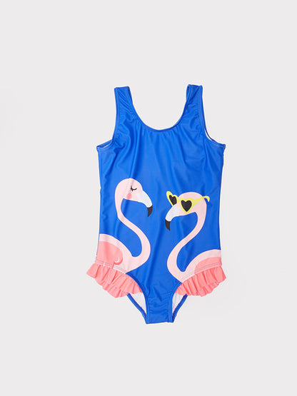 Printed Girls' Swimsuit Made of Flexible Fabric