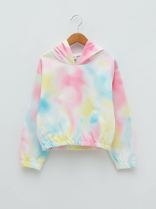 Hooded Batik Patterned Long Sleeve Girl's Sweatshirt