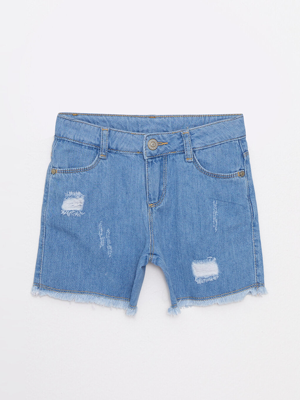 Ripped Detailed Cotton Girls' Jean Shorts