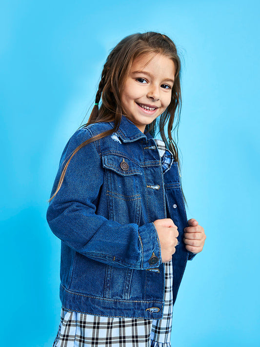 Shirt Collar Long Sleeve Girls Jean Jacket