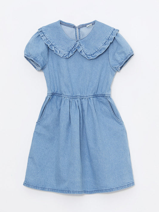 Baby Collar Basic Short Sleeve Girl's Jean Dress