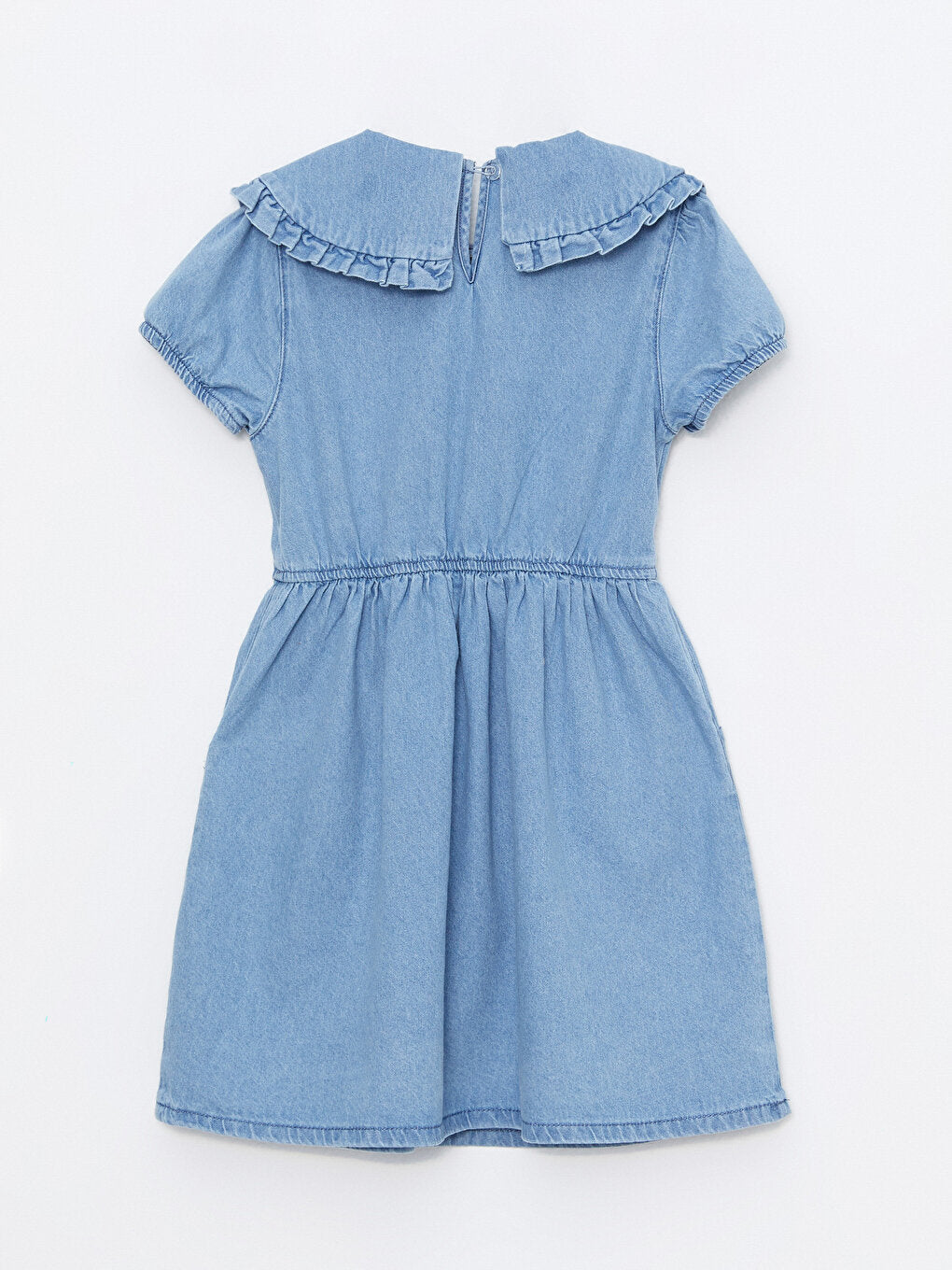 Baby Collar Basic Short Sleeve Girl's Jean Dress