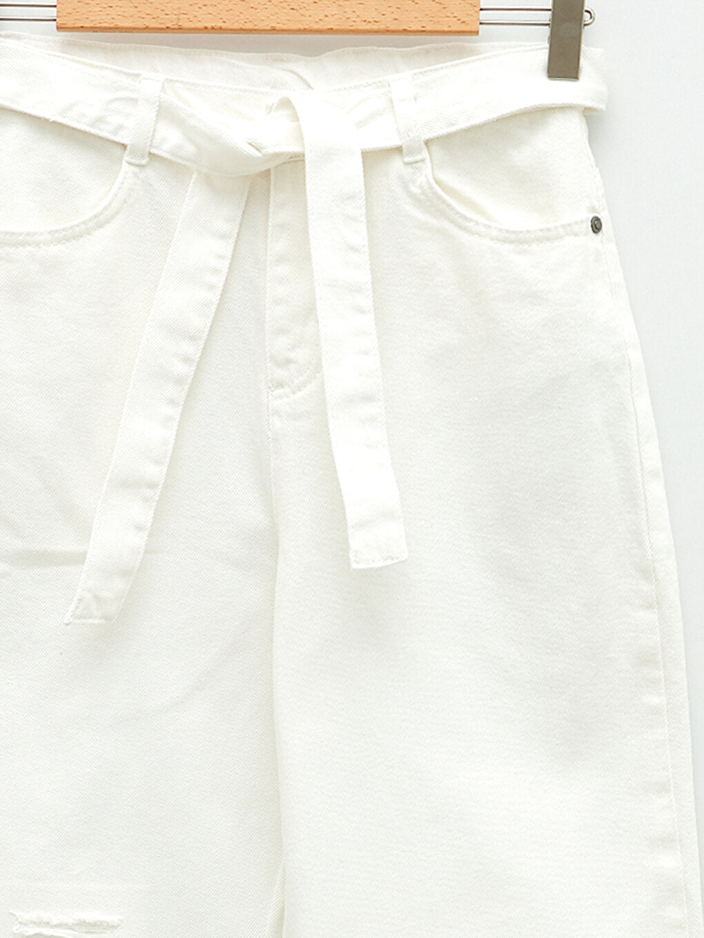 Ripped Detailed Wide Leg Gabardine Girls' Trousers