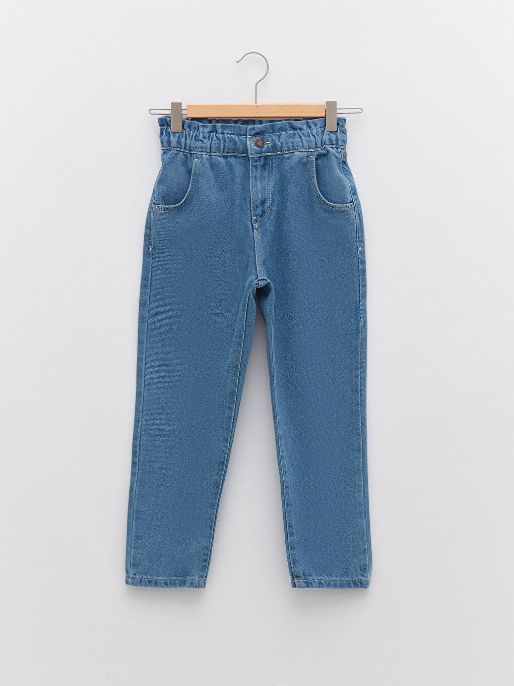 Basic Cotton Girl's Jean Trousers with Elastic Waist