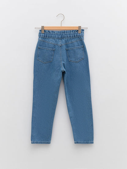 Basic Cotton Girl's Jean Trousers with Elastic Waist