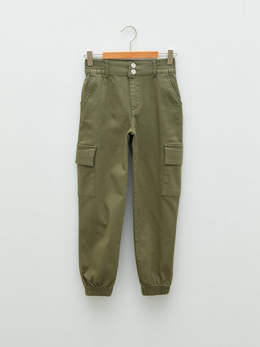 Gabardine Girl's Cargo Pants with Elastic Waist