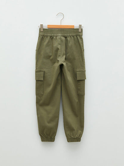 Gabardine Girl's Cargo Pants with Elastic Waist