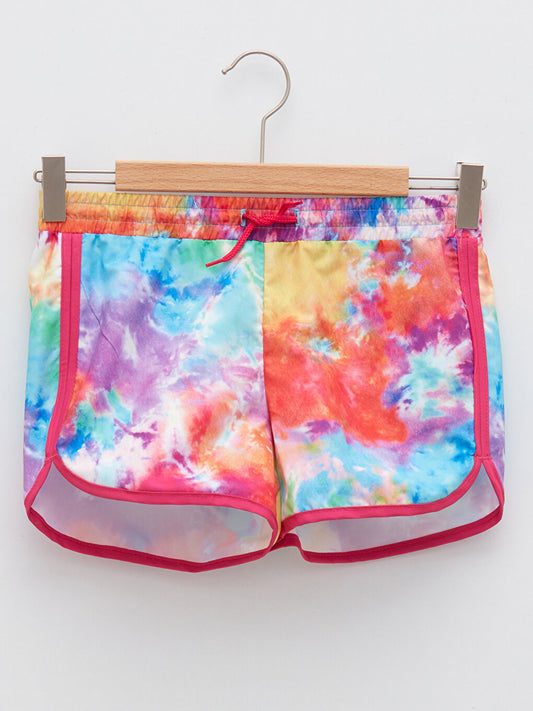 Batik Patterned Girls' Swim Shorts with Elastic Waist