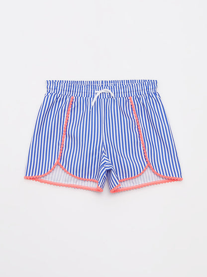 Striped Girl's Swim Shorts with Elastic Waist