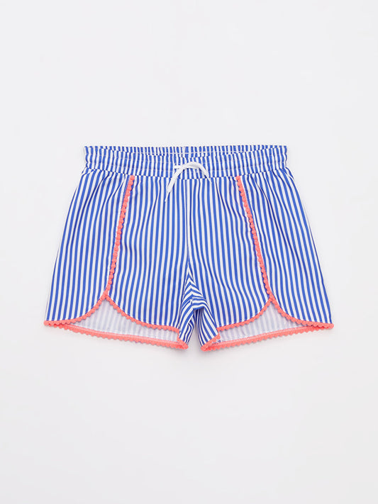 Striped Girl's Swim Shorts with Elastic Waist