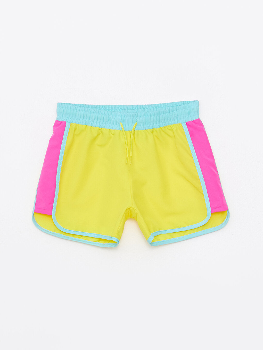 Color Blocked Girls' Swim Shorts with Elastic Waist