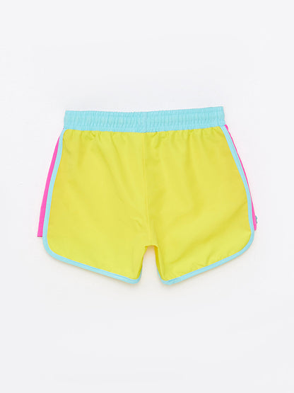 Color Blocked Girls' Swim Shorts with Elastic Waist