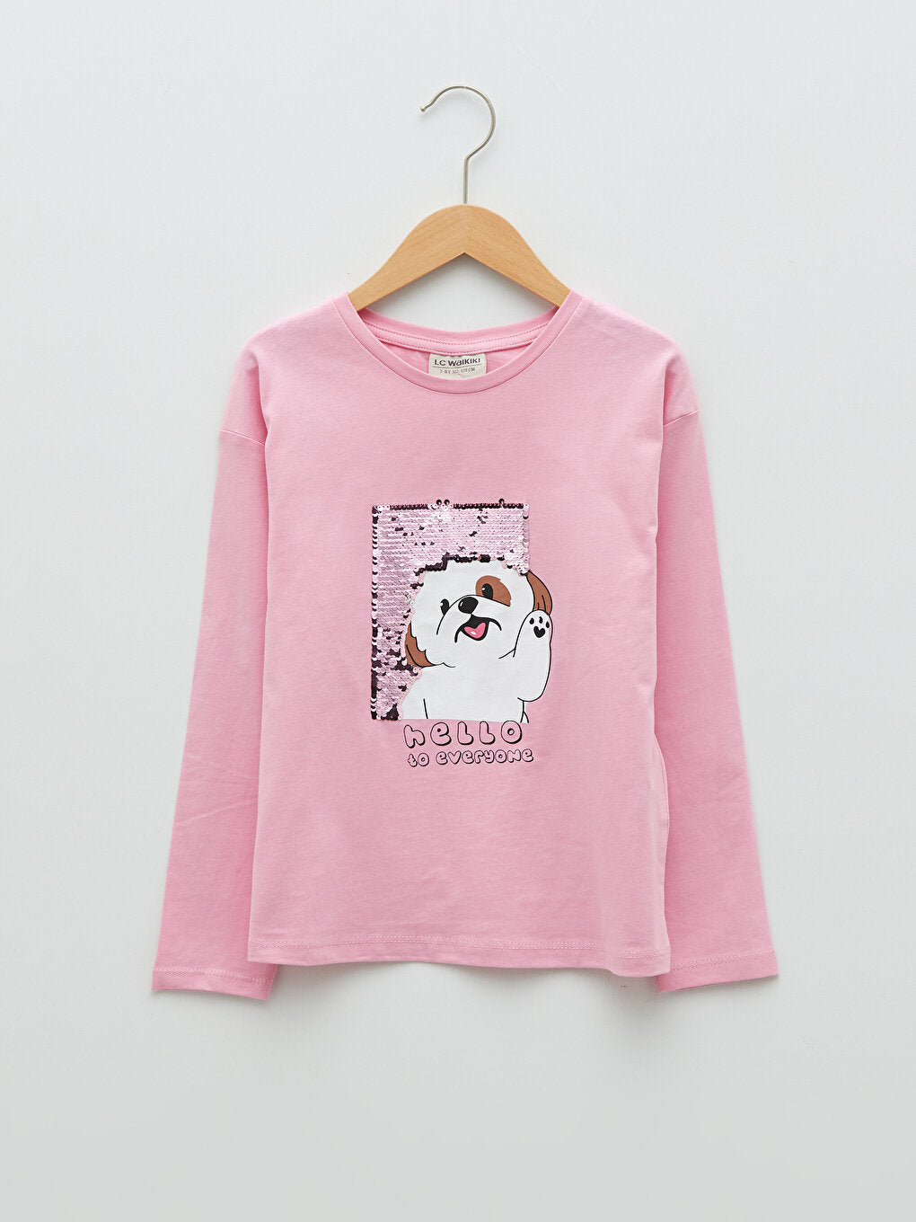 Crew Neck Printed Reversible Sequined Long Sleeve Girl's T-Shirt