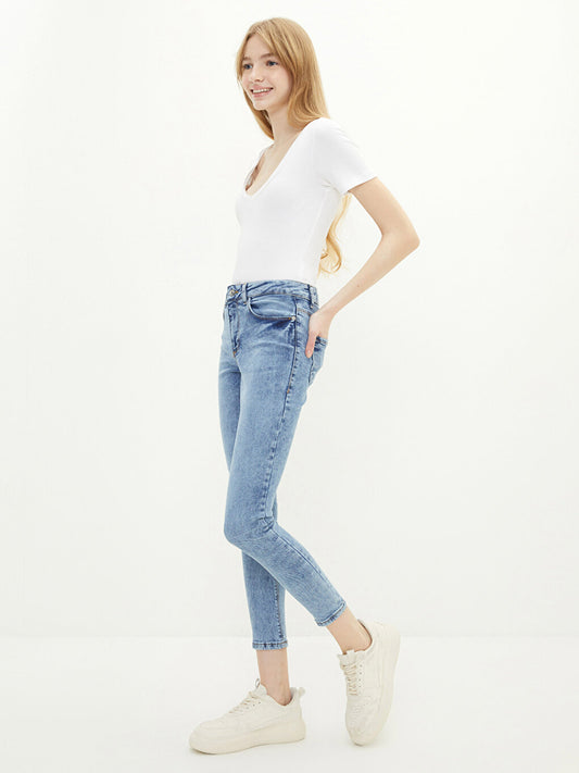 Normal Waist Skinny Fit Women's Rodeo Jean Trousers with Pocket Detail