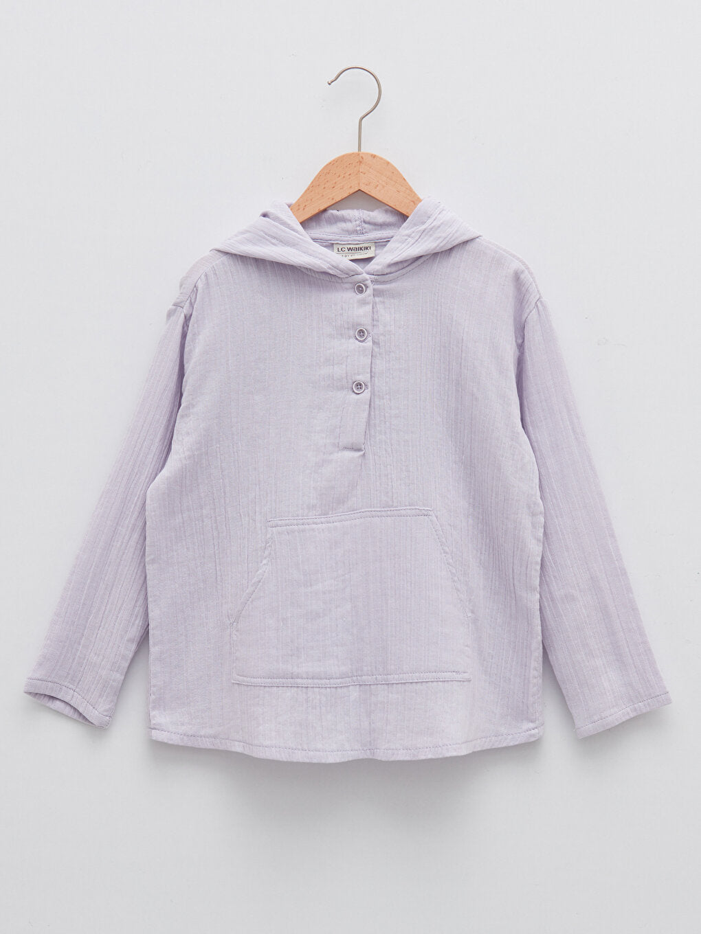 Hooded Basic Long Sleeve Cotton Girls' Shirt