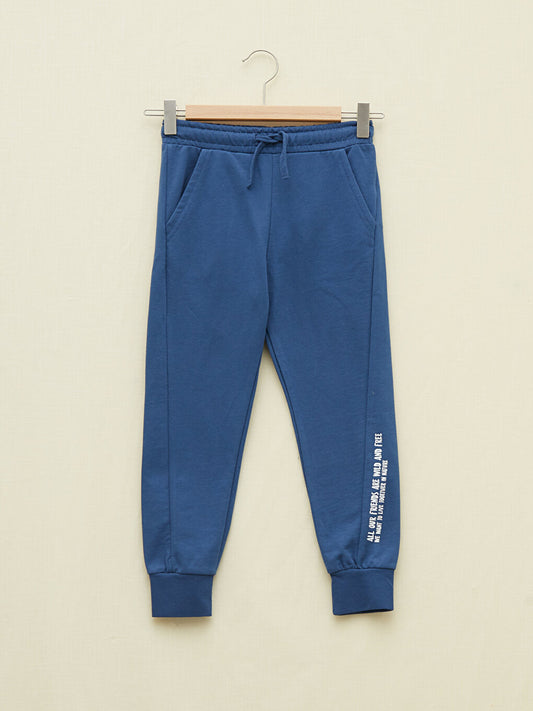 Printed Organic Cotton Boys' Jogger Sweatpants with Elastic Waist