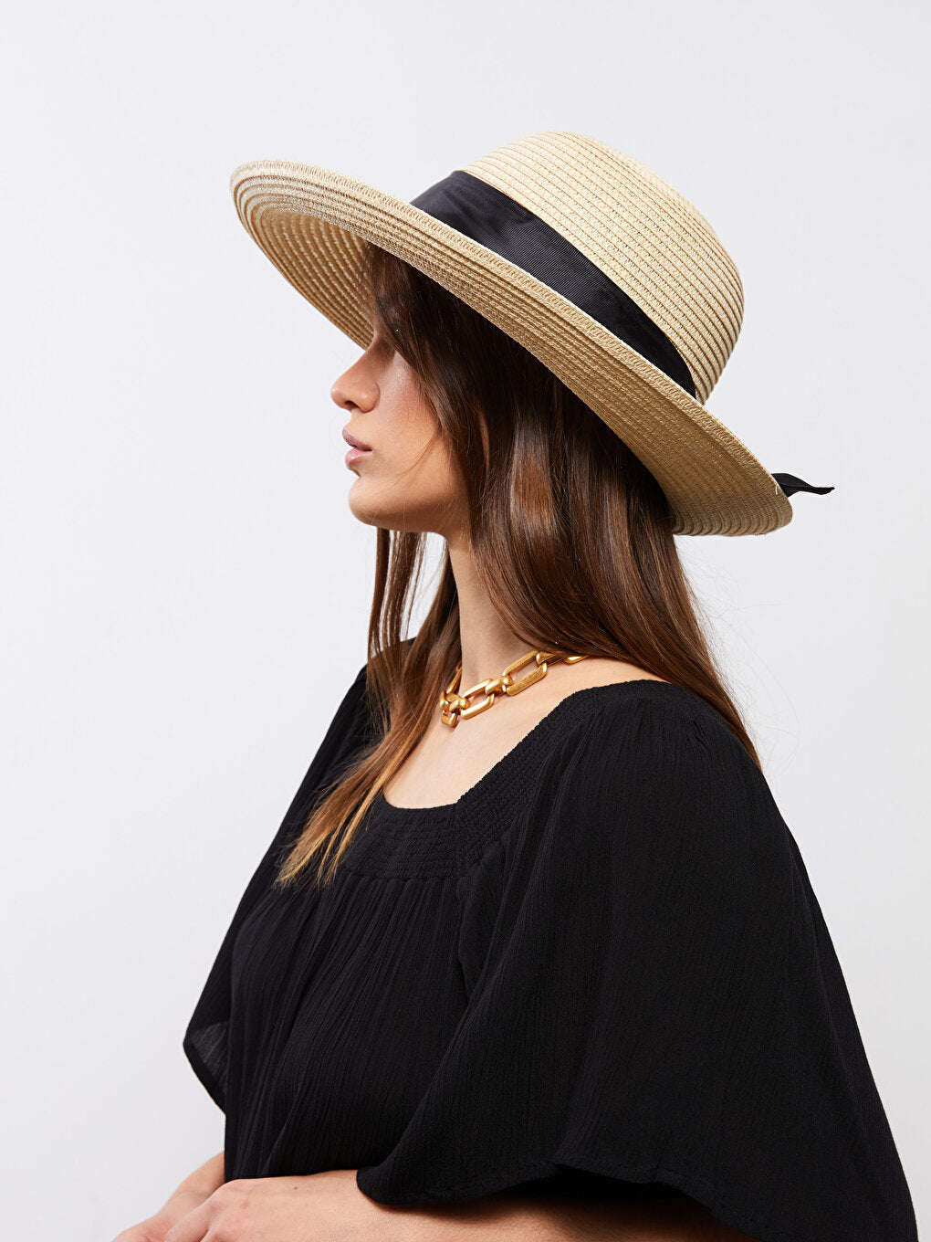 Women's Straw Hat with Piping Detail