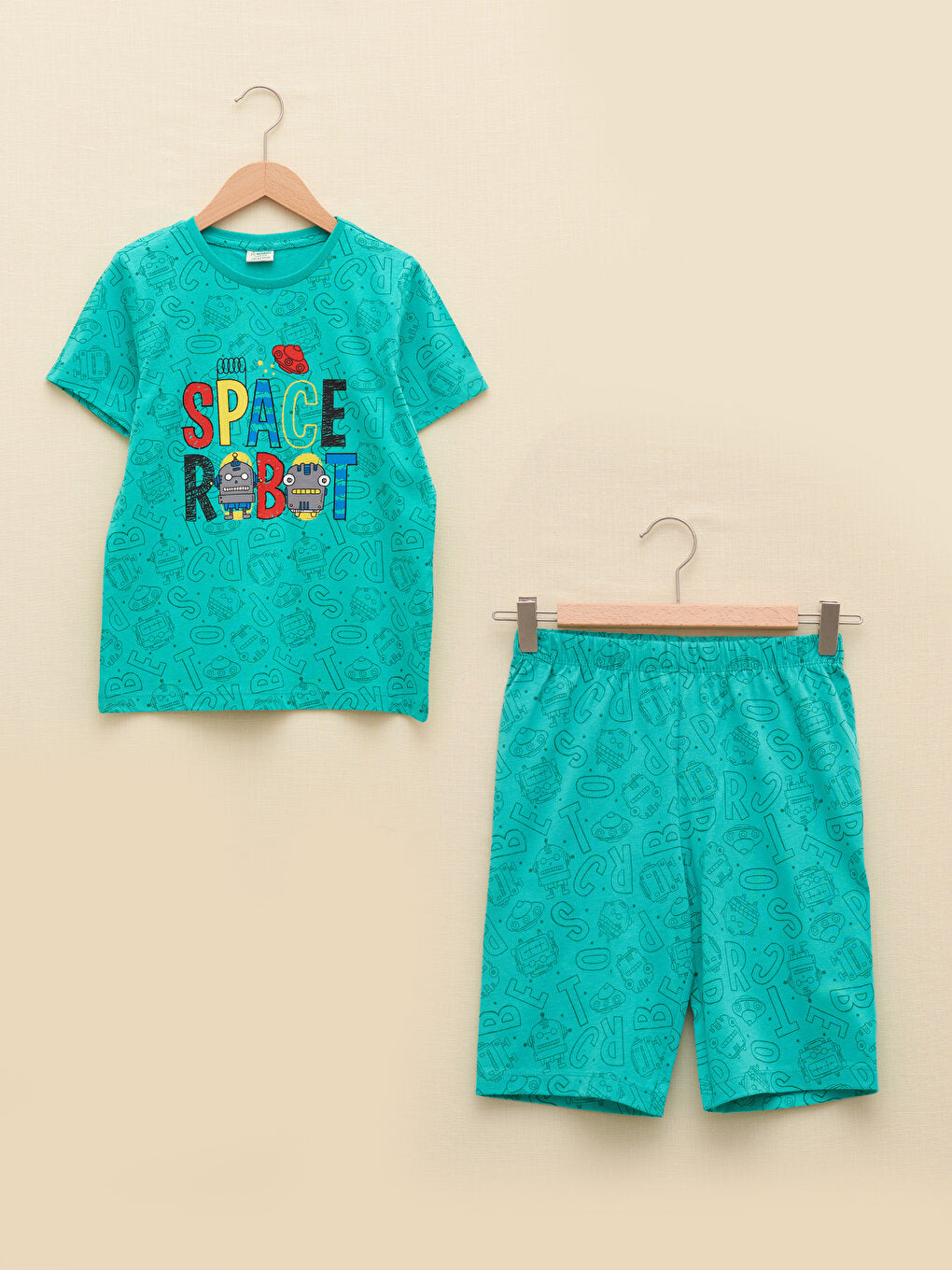 Crew Neck Printed Short Sleeve Organic Cotton Boy's Pajama Set