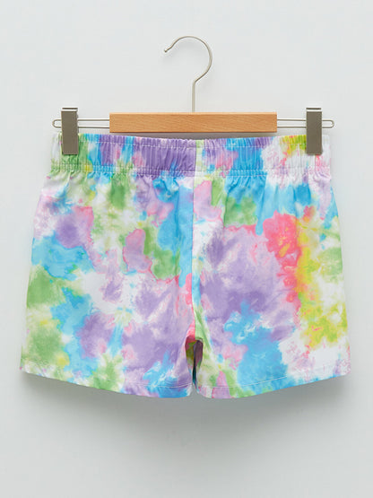 Batik Patterned Girls' Swim Shorts with Elastic Waist