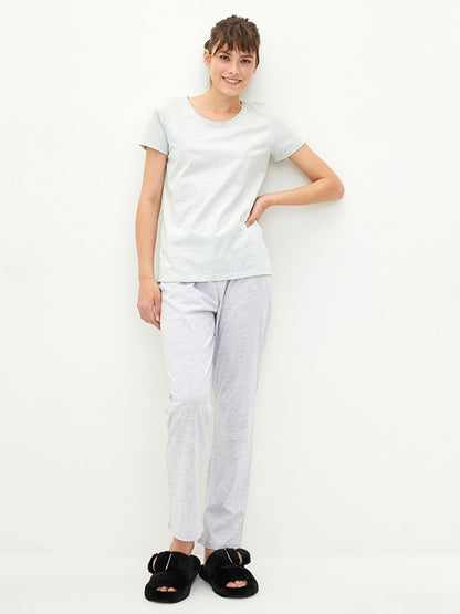 Crew Neck Plain Short Sleeve Women's Pajama Set