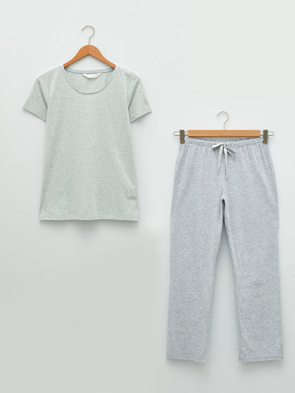 Crew Neck Plain Short Sleeve Women's Pajama Set