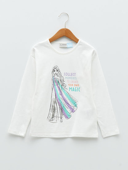 Crew Neck Elsa Printed Long Sleeve Girls' T-Shirt