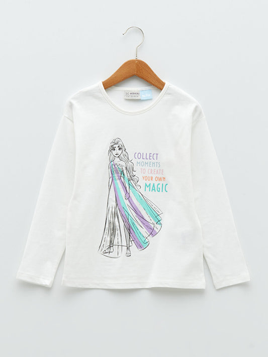 Crew Neck Elsa Printed Long Sleeve Girls' T-Shirt