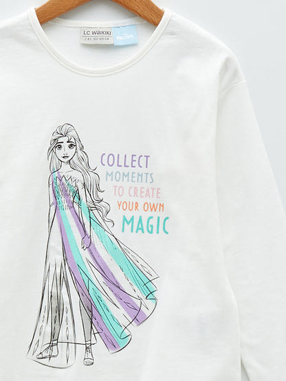 Crew Neck Elsa Printed Long Sleeve Girls' T-Shirt